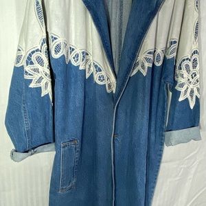 Vintage Sunbelt Denim Coat with Lace Yoke